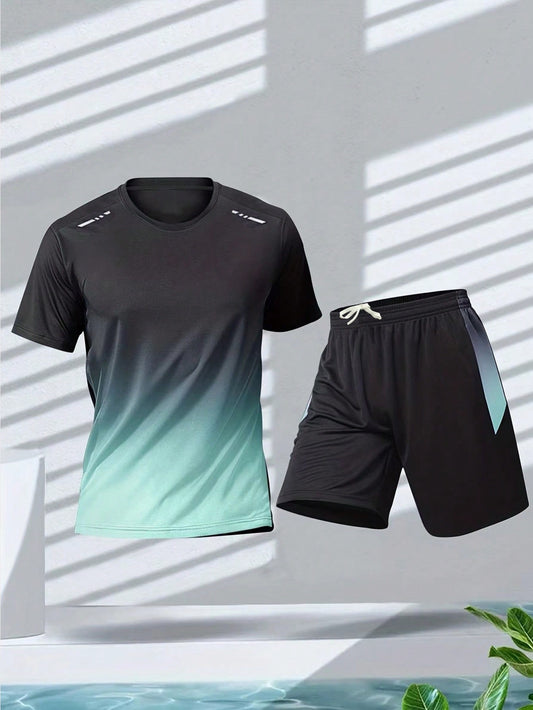 KOVSEE Men'S Outdoor Sports Running Basketball Football Jersey, Quick-Dry Breathable Athletic Outfit Two Pieces Set with Reflective Strips